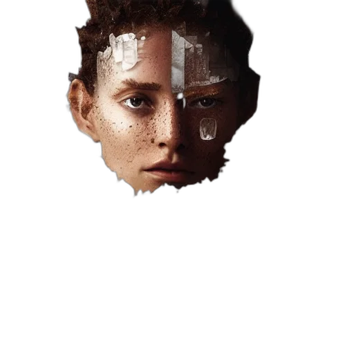 face, mask, robot, hair, photorealistic, concept art, pixel art, 3d render transparent PNG cut-out