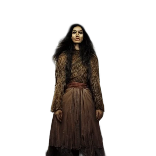 dress, staff, creature, hair, concept art, fantasy art, earth tones, dark transparent PNG cut-out