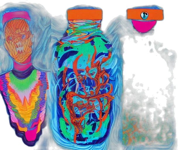 bottle, mask, vaporwave, concept art, 3d render, neon, blue, colorful transparent PNG cut-out