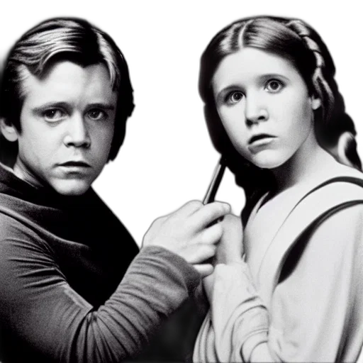 photorealistic, comic book art, film, still, carrie, fisher, mark, hamill transparent PNG cut-out