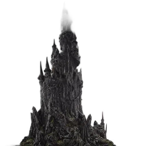 crown, tree, building, sword, concept art, 3d render, fantasy art, fog transparent PNG cut-out