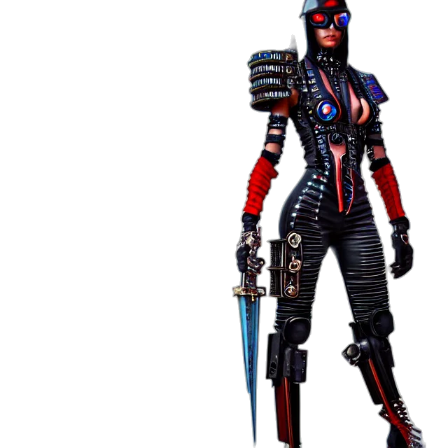 weapon, concept art, cyberpunk, 3d render, pixel art, harlequin, warrior, highly transparent PNG cut-out