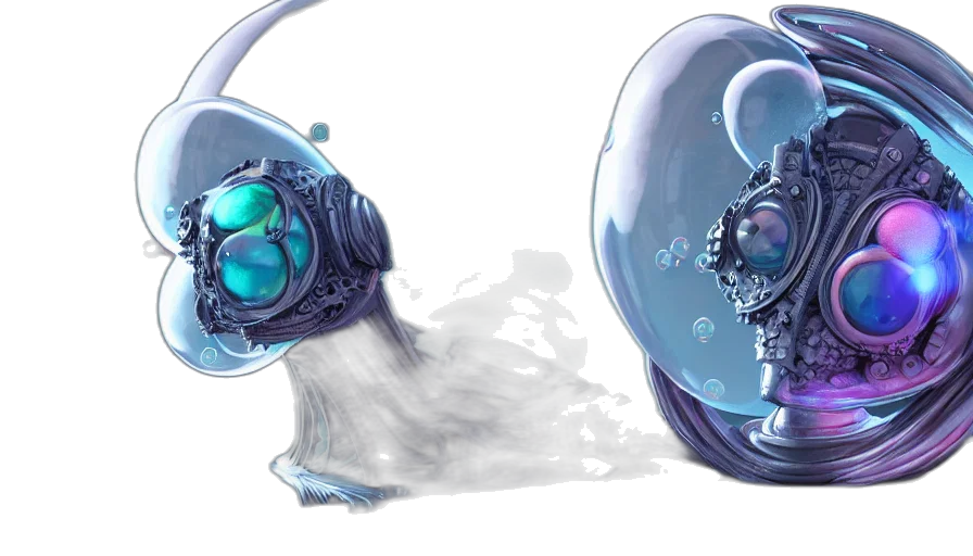mask, concept art, fantasy art, 3d render, photorealistic, blue, bubbles, artstation transparent PNG cut-out