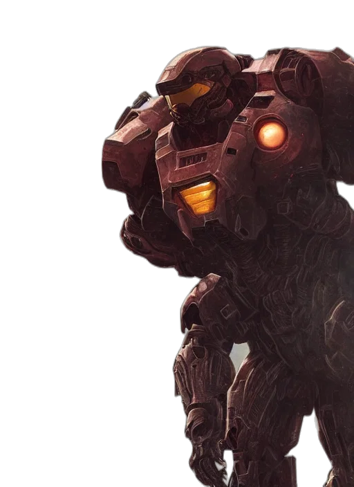 robot, face, weapon, concept art, 3d render, pixel art, photorealistic, epic transparent PNG cut-out
