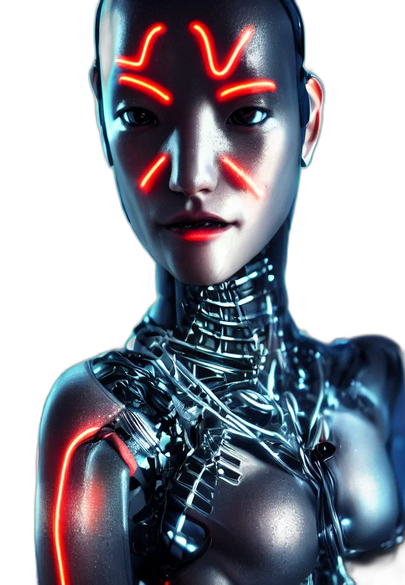 robot, jewelry, face, mask, cyberpunk, 3d render, concept art, comic book art transparent PNG cut-out