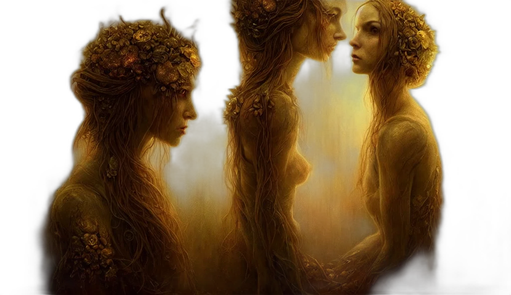 crown, fantasy art, concept art, photorealistic, oil painting, forest, fire, fog transparent PNG cut-out