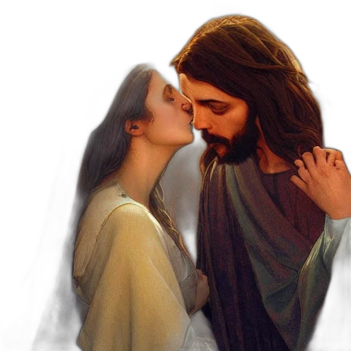 photorealistic, jesus, kissing, maria, maddalena, elegant, highly, detailed transparent PNG cut-out