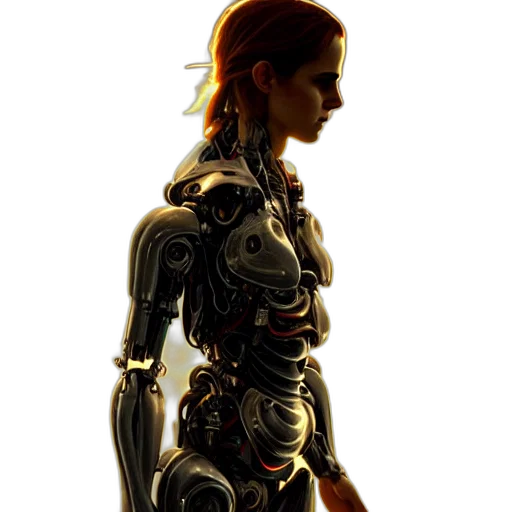 robot, dress, weapon, concept art, cyberpunk, 3d render, pixel art, emma transparent PNG cut-out