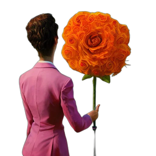 flower, staff, umbrella, jacket, 3d render, photorealistic, concept art, colorful transparent PNG cut-out
