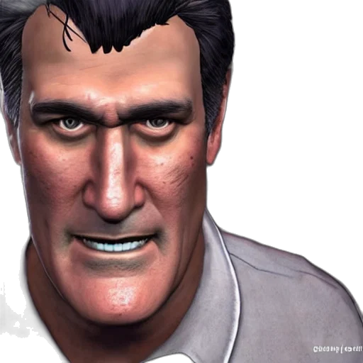 face, 3d render, photorealistic, concept art, comic book art, screenshot, bruce, campbell transparent PNG cut-out