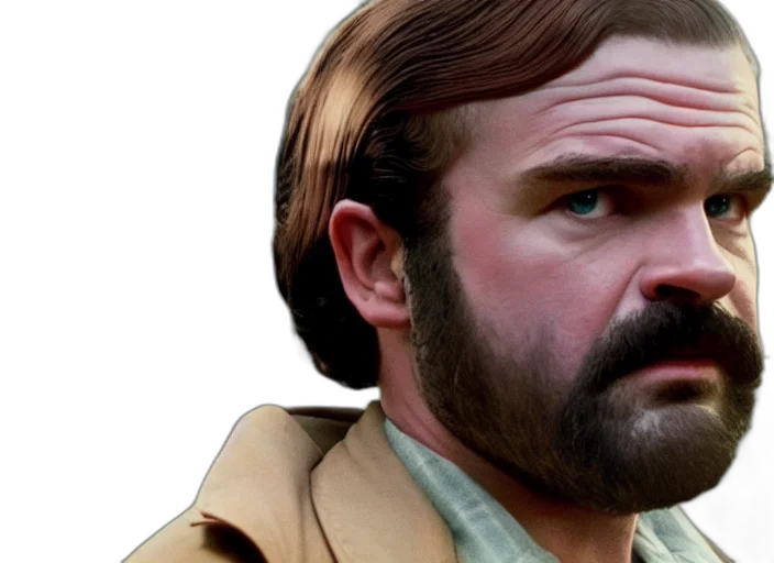 hair, photorealistic, concept art, comic book art, film, still, jim, hopper transparent PNG cut-out
