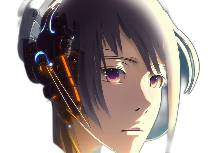 robot, face, mask, weapon, cyberpunk, anime, concept art, 3d render transparent PNG cut-out