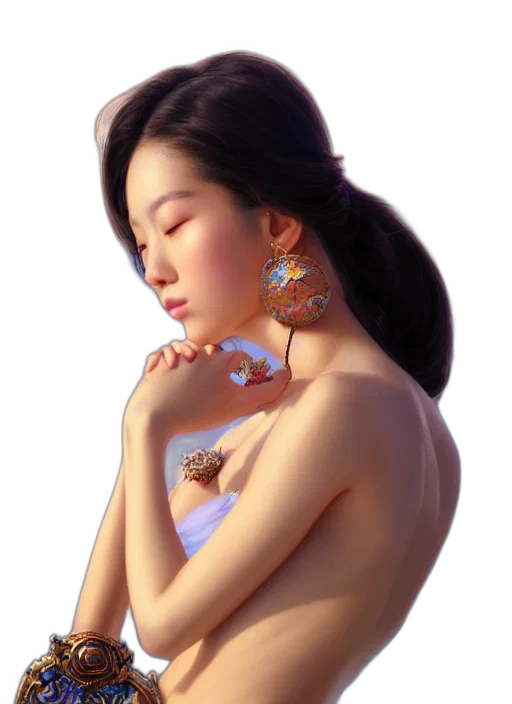 jewelry, dress, crown, face, photorealistic, oil painting, fantasy art, concept art transparent PNG cut-out