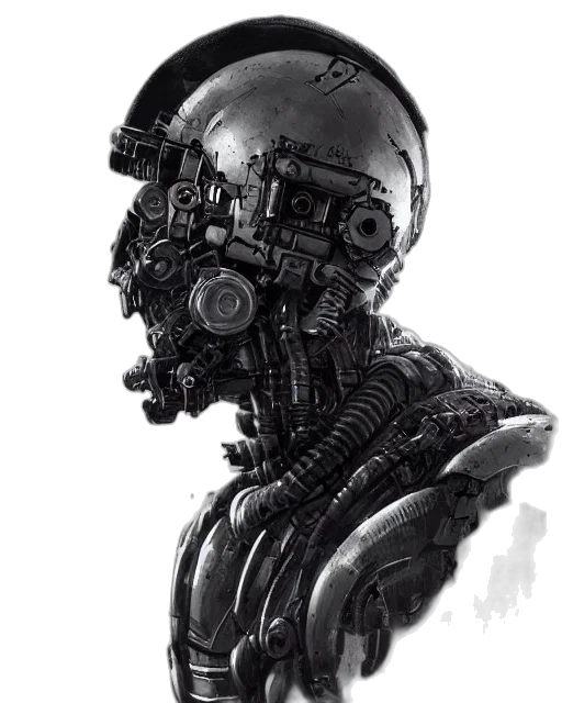 robot, mask, face, creature, cyberpunk, concept art, comic book art, photorealistic transparent PNG cut-out