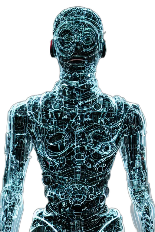 robot, jacket, mask, cyberpunk transparent PNG cut-out