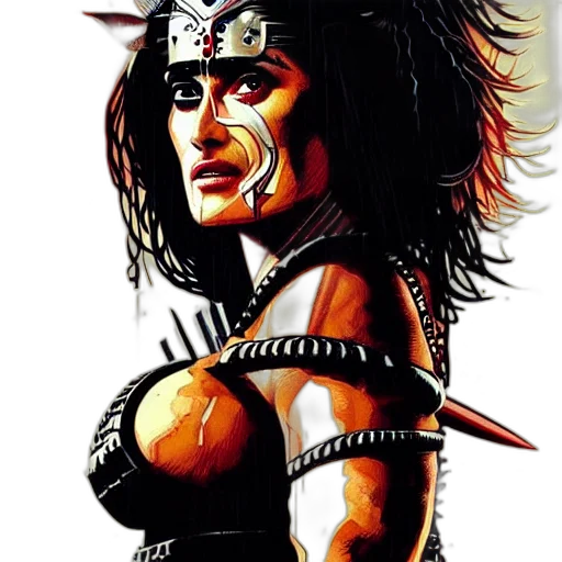 weapon, comic book art, fantasy art, concept art, cartoon, portrait, salma, hayek transparent PNG cut-out