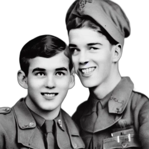 photorealistic, professional, photograph, two, handsome, young, wwii, soldiers transparent PNG cut-out