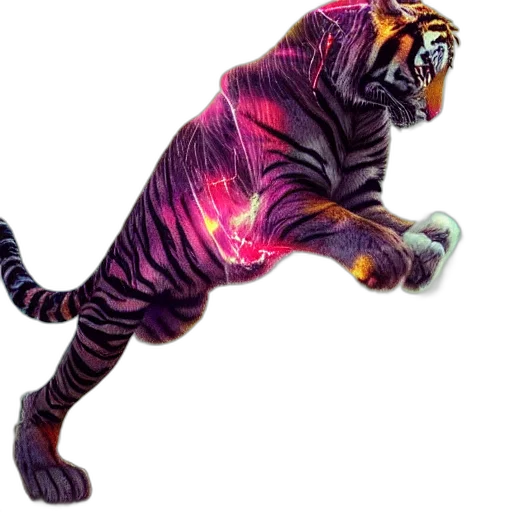 animal, creature, staff, concept art, vaporwave, 3d render, fantasy art, tiger transparent PNG cut-out