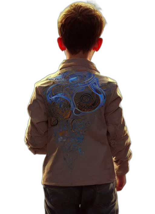 jacket, robot, staff, cyberpunk, 3d render, concept art, photorealistic, neon lights transparent PNG cut-out