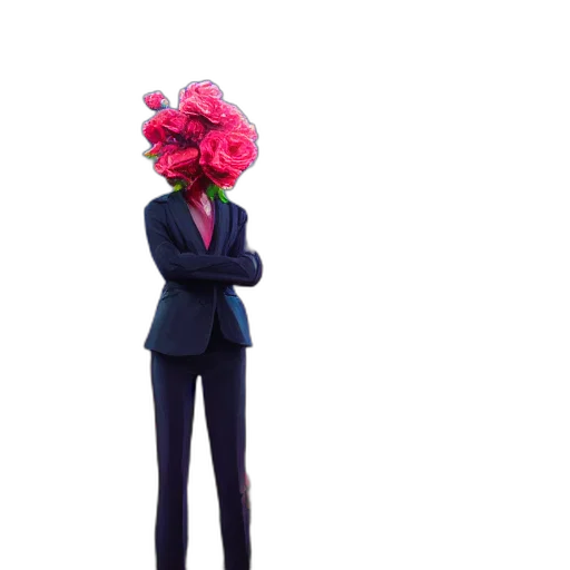 mask, flower, hat, jacket, 3d render, concept art, cartoon, vaporwave transparent PNG cut-out