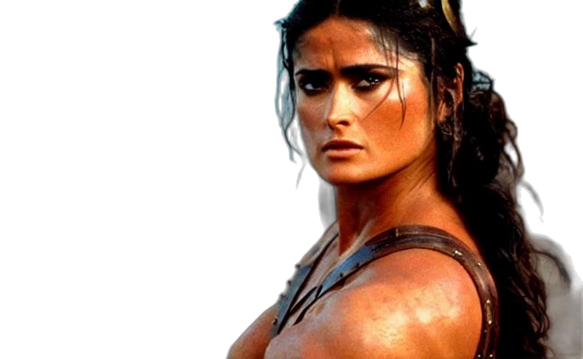 epic, photo, muscular, salma, hayek, beautiful, barbarian, warrior transparent PNG cut-out