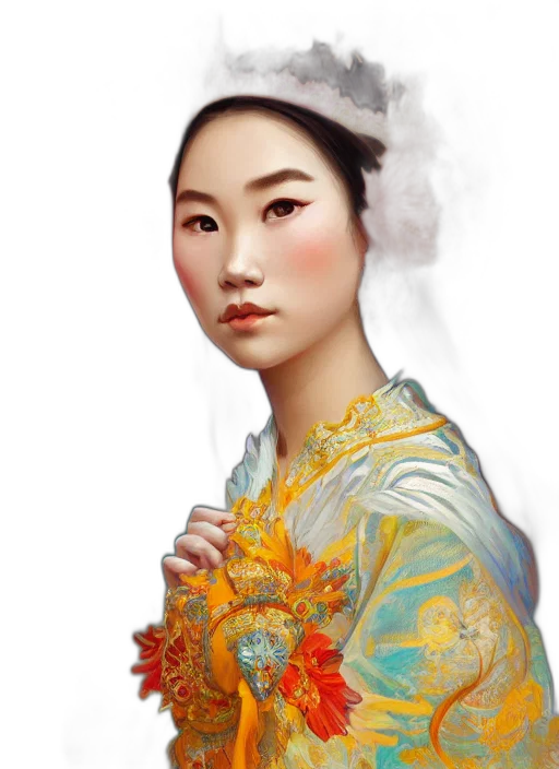 dress, face, staff, dragon, photorealistic, oil painting, fantasy art, concept art transparent PNG cut-out