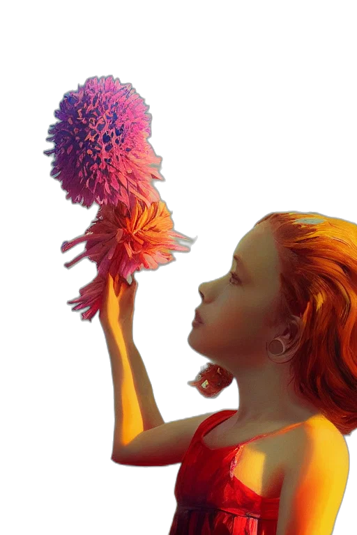 flower, hair, staff, crown, photorealistic, 3d render, concept art, oil painting transparent PNG cut-out