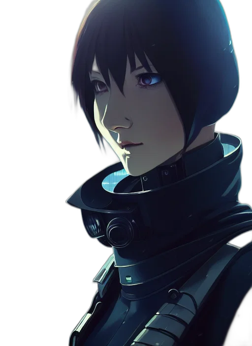 face, robot, jacket, mask, concept art, anime, comic book art, cyberpunk transparent PNG cut-out