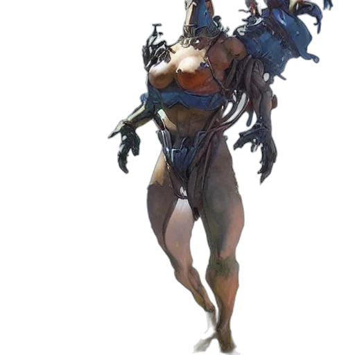 creature, dress, weapon, robot, concept art, fantasy art, comic book art, cyberpunk transparent PNG cut-out