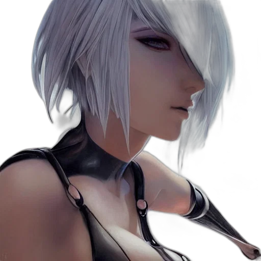 face, robot, hair, staff, cyberpunk, concept art, fantasy art, photorealistic transparent PNG cut-out