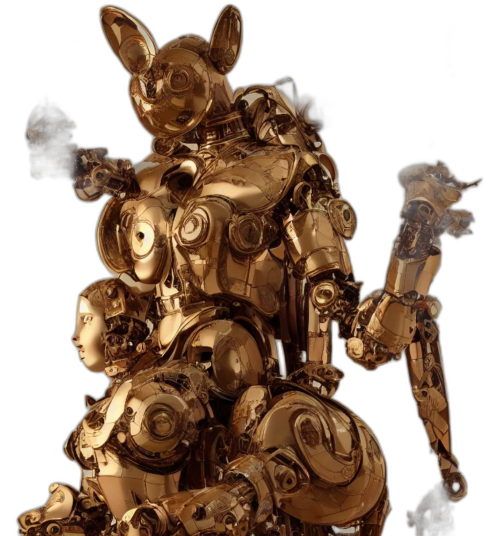 robot, weapon, concept art, 3d render, golden, octane, render, ultra transparent PNG cut-out