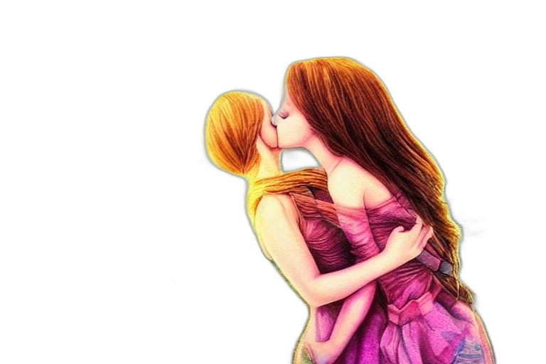 dress, photorealistic, oil painting, watercolor, fantasy art, girl, kiss, fantasy transparent PNG cut-out