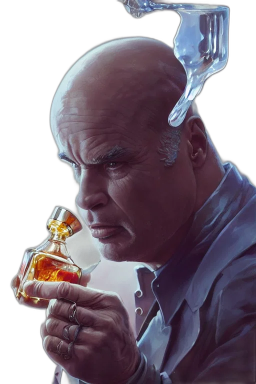 jacket, face, bottle, weapon, concept art, cyberpunk, comic book art, photorealistic transparent PNG cut-out