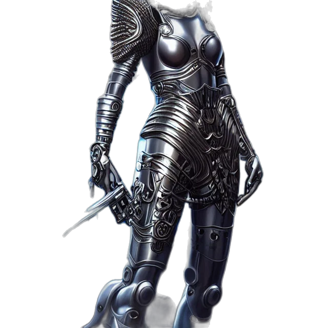sword, robot, weapon, staff, 3d render, concept art, fantasy art, photorealistic transparent PNG cut-out