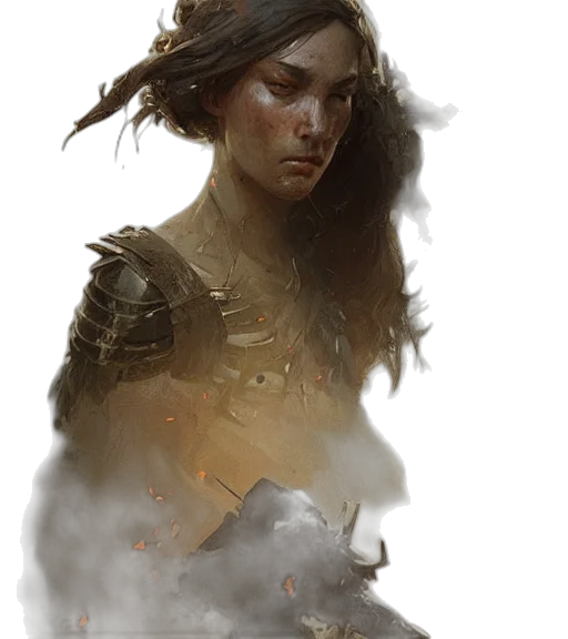 face, concept art, fantasy art, photorealistic, comic book art, fire, golden, earth tones transparent PNG cut-out