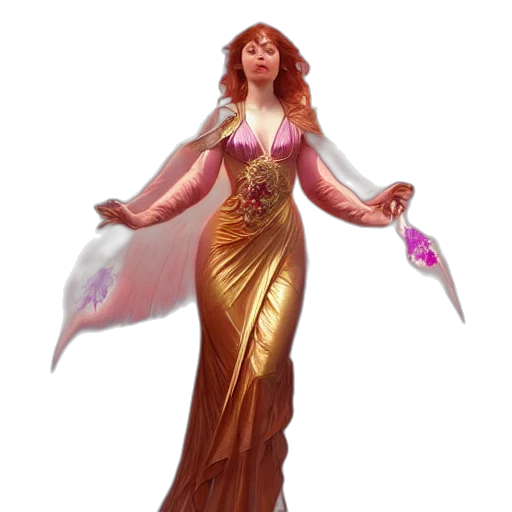 dress, staff, concept art, fantasy art, pixel art, 3d render, pastel, golden transparent PNG cut-out