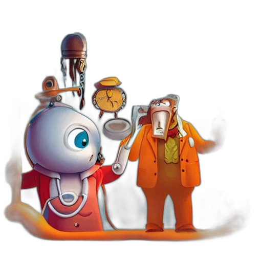 robot, staff, concept art, 3d render transparent PNG cut-out