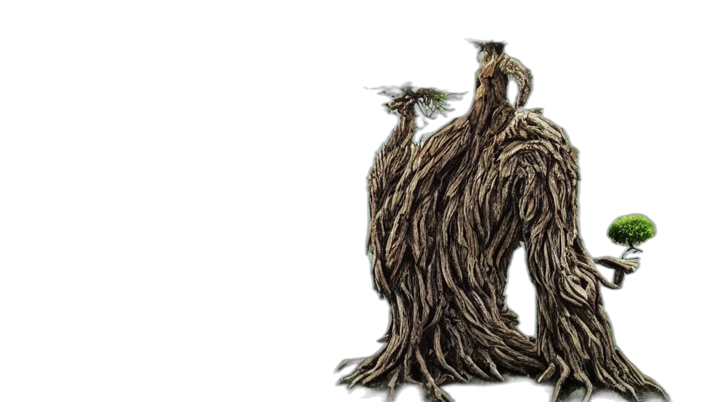 hair, creature, animal, staff, concept art, fantasy art, tree, surrealism transparent PNG cut-out