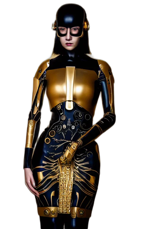 dress, jewelry, cyberpunk, fantasy art, concept art, comic book art, golden, dark transparent PNG cut-out