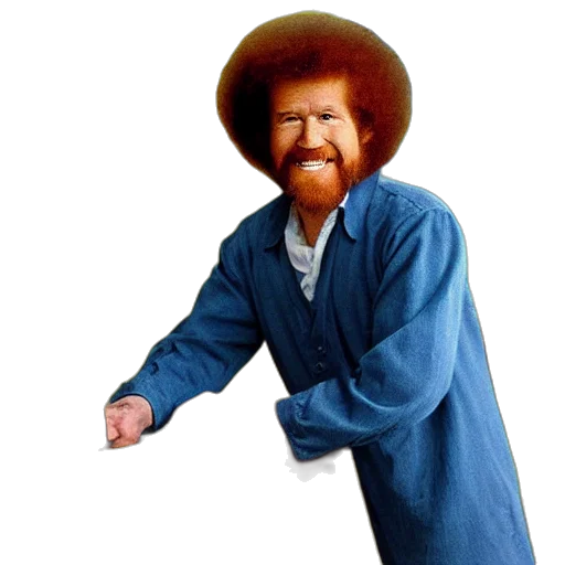 jacket, staff, hair, hat, bob, ross, his, easel transparent PNG cut-out