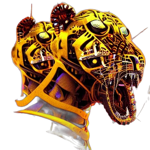 robot, mask, crown, cyberpunk, concept art, fantasy art, 3d render, golden transparent PNG cut-out