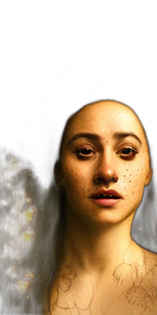 face, robot, mask, hair, photorealistic, 3d render, concept art, fantasy art transparent PNG cut-out
