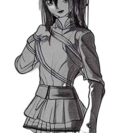 dress, staff, jacket, concept art, anime, pencil sketch, cartoon, monochrome transparent PNG cut-out