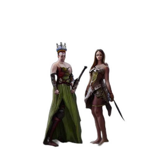 crown, staff, sword, concept art, fantasy art, 3d render, pixel art, earth tones transparent PNG cut-out