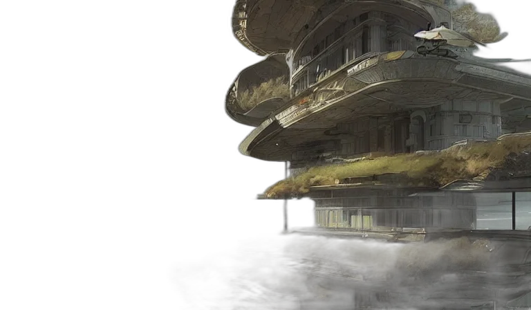 building, concept art, 3d render, cyberpunk transparent PNG cut-out