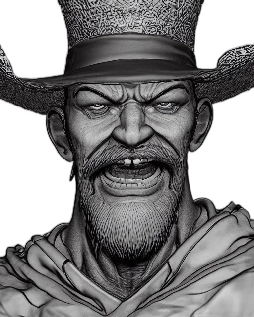 face, staff, hat, comic book art, concept art, fantasy art, cartoon, highly transparent PNG cut-out