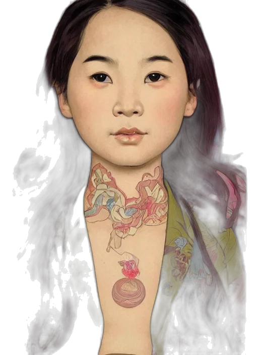 face, jewelry, photorealistic, oil painting, watercolor, concept art, colourful, upper transparent PNG cut-out