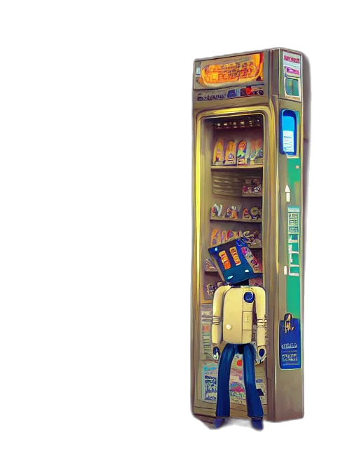 robot, staff, cyberpunk, concept art, pixel art, 3d render, neon lights, blue transparent PNG cut-out