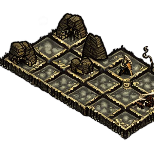 building, weapon, crown, pixel art, concept art, 3d render, fantasy art, fog transparent PNG cut-out