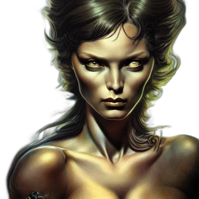 face, jewelry, comic book art, fantasy art, photorealistic, concept art, golden, earth tones transparent PNG cut-out